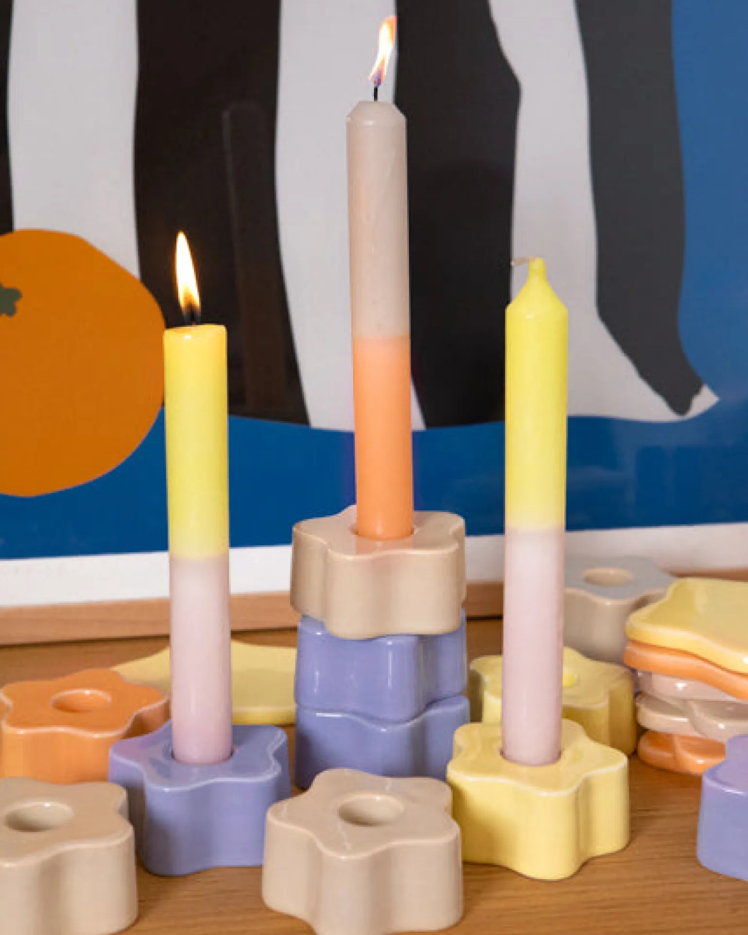 Fashion Motel a Miio Seia - Set Of 2 Stick Candles Dip Dye Pink Lime rosa lime